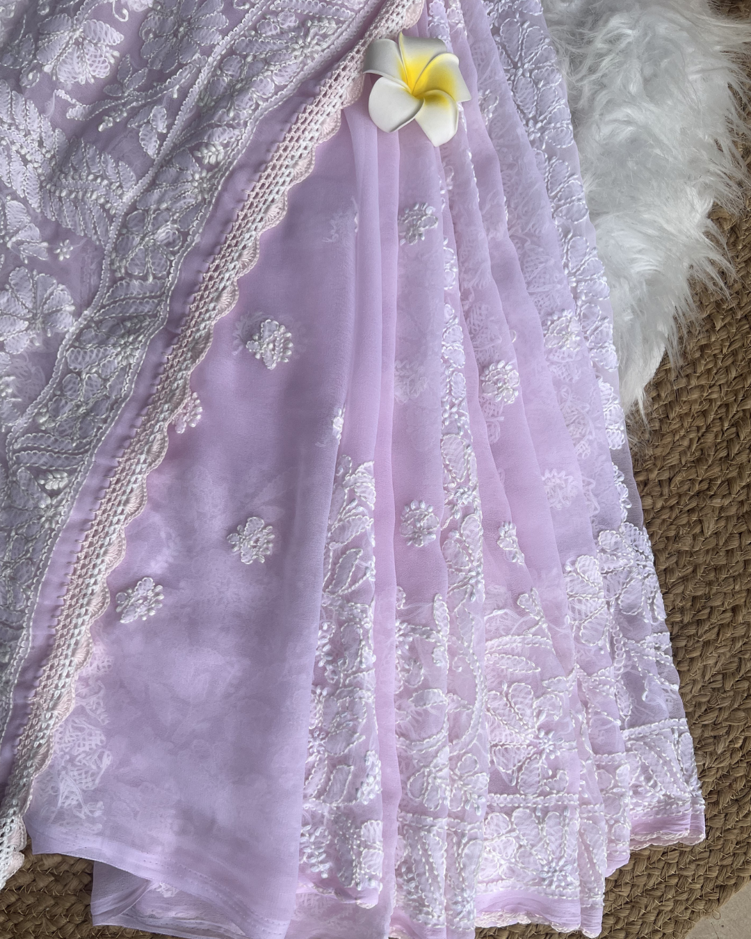 Pure Georgette Chikankari Saree with Blouse | Chikankari Studio Gurgaon