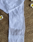 White Kota Chikankari Pants | Hand Embroidered Straight Fit