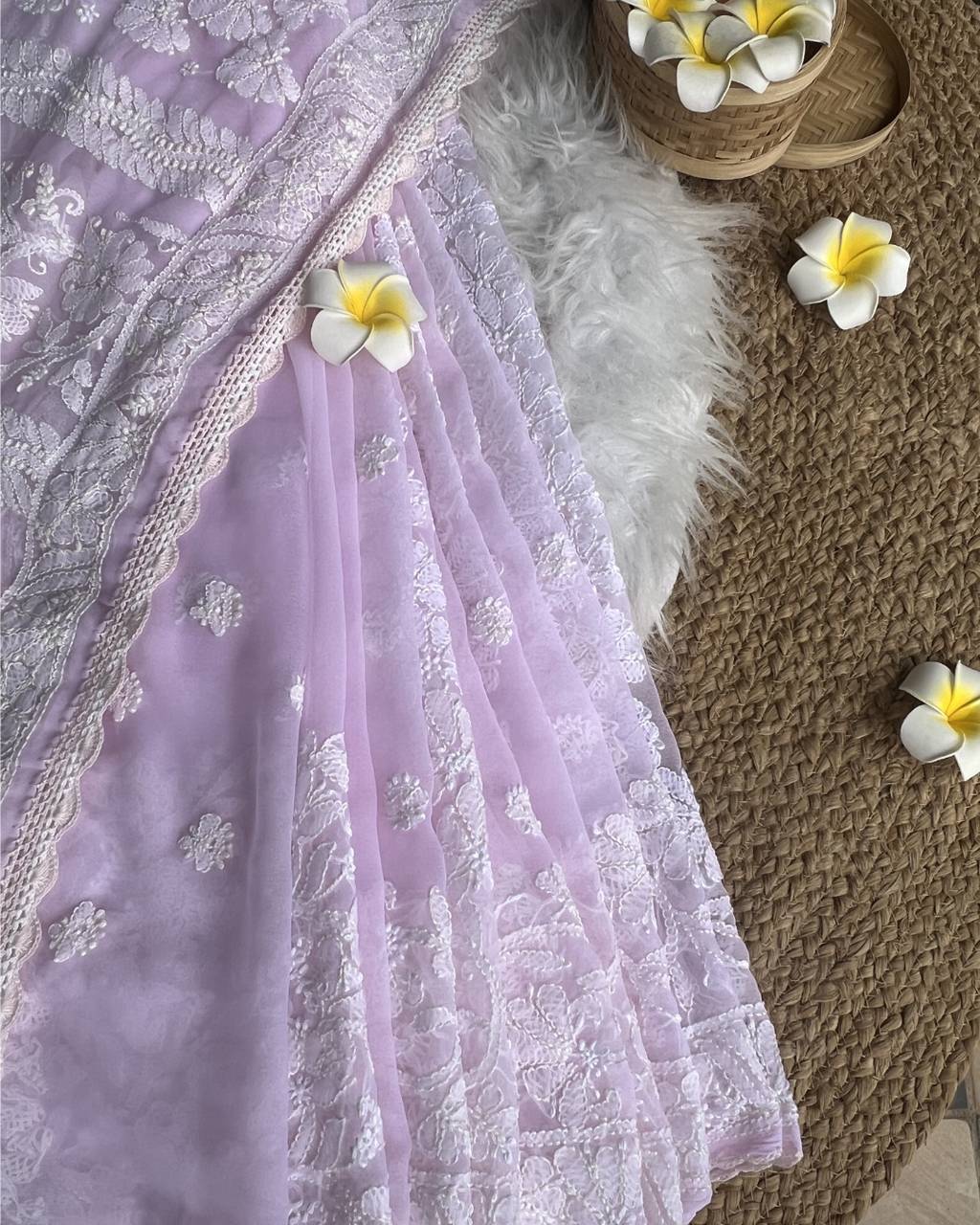 Pure Georgette Chikankari Saree with Blouse | Chikankari Studio Gurgaon