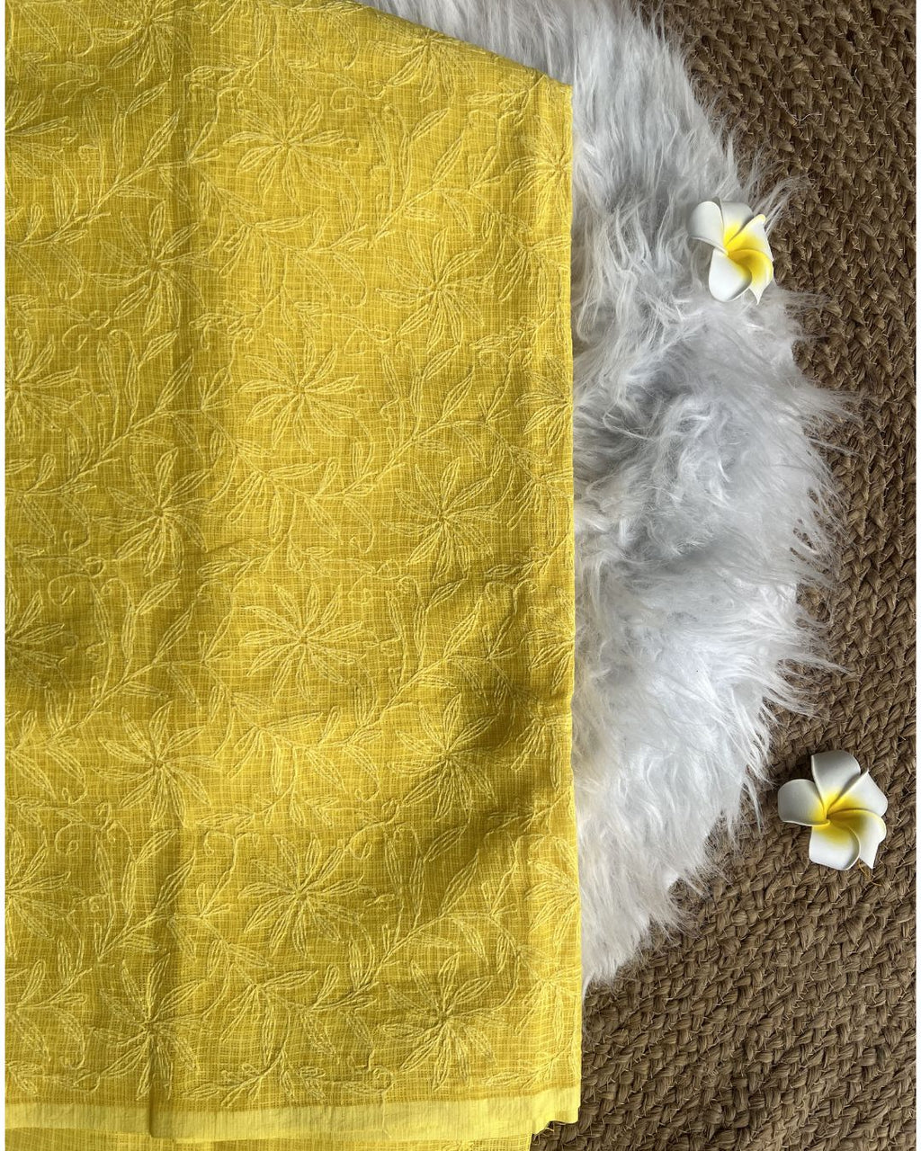 Yellow Chikankari Kota Saree | Lucknow Chikankari Gurgaon