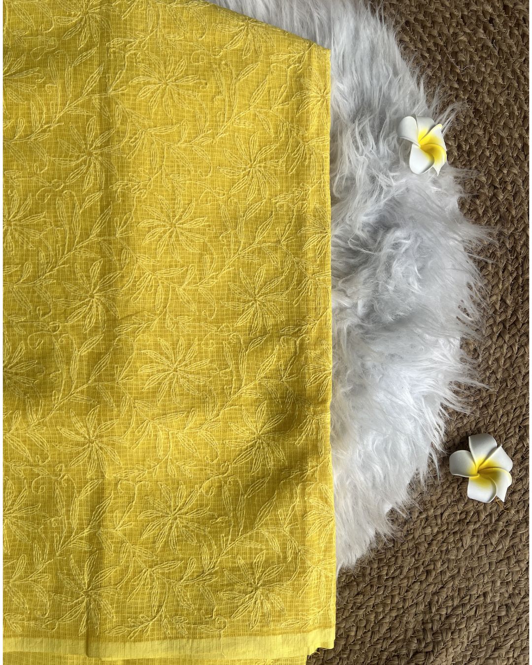 Yellow Chikankari Kota Saree | Lucknow Chikankari Gurgaon