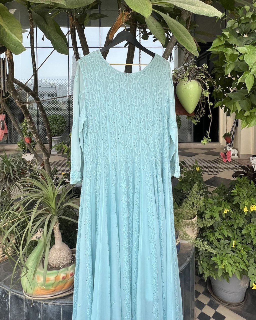 Lilac Ombre Georgette Anarkali | Chikankari Studio Gurgaon.