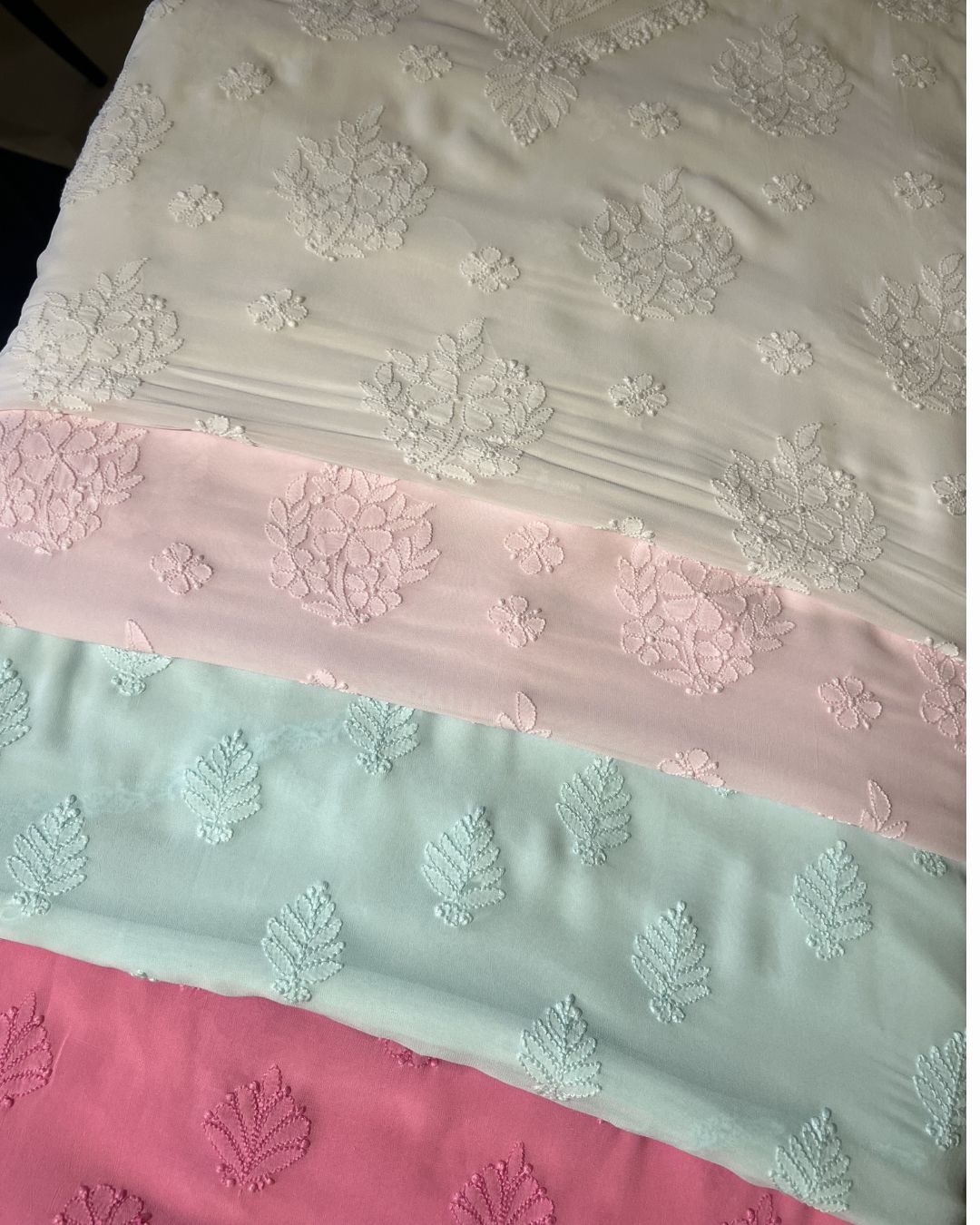 Pastel Cotton Chikankari Unstitched Suit – Handcrafted Lucknowi Embroidery