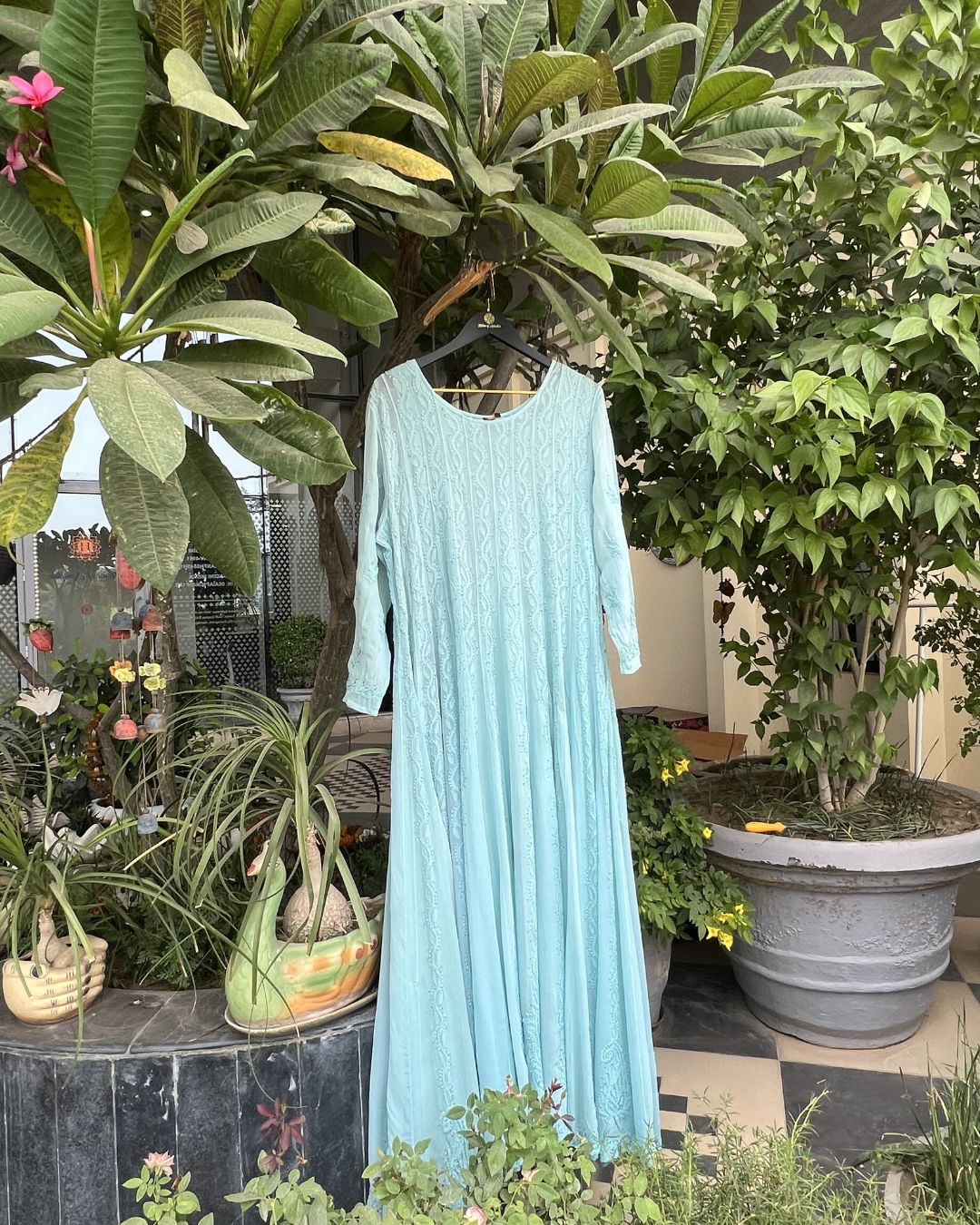 Lilac Ombre Georgette Anarkali | Chikankari Studio Gurgaon.