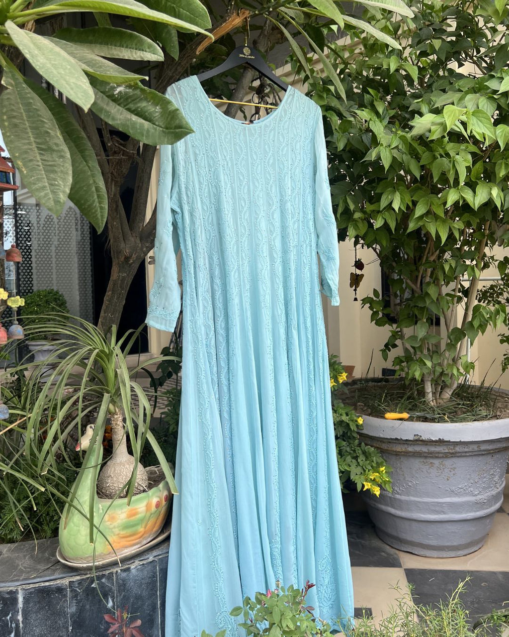 Lilac Ombre Georgette Anarkali | Chikankari Studio Gurgaon.
