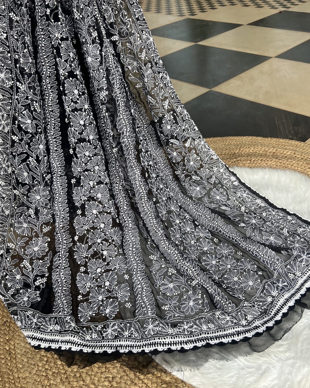Pure Georgette Chikankari Saree with Blouse | Chikankari Studio Gurgaon