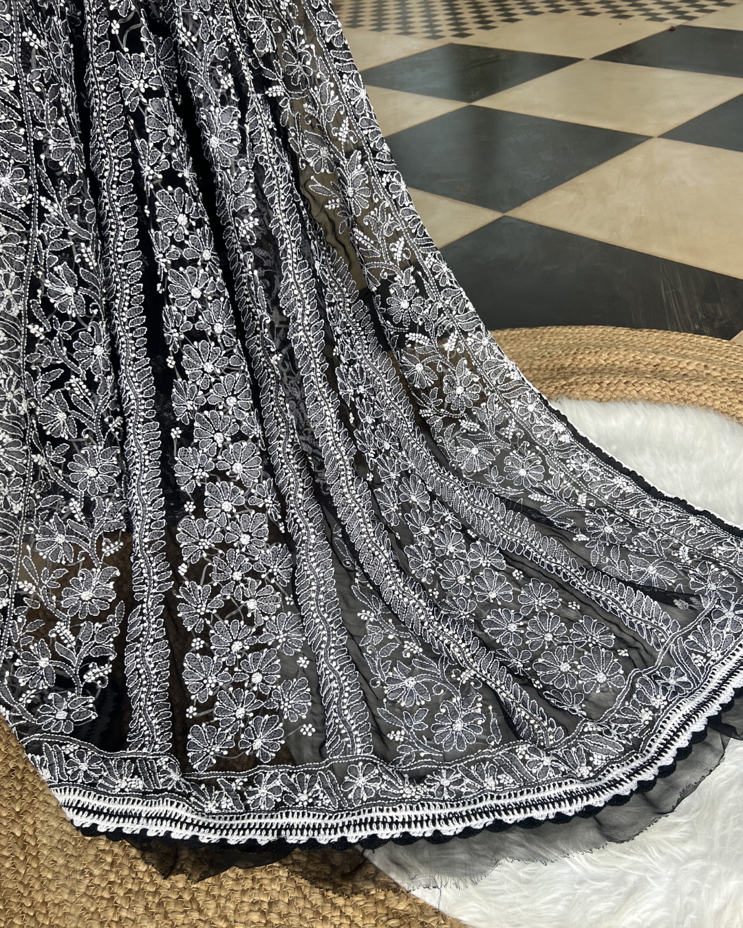 Pure Georgette Chikankari Saree with Blouse | Chikankari Studio Gurgaon