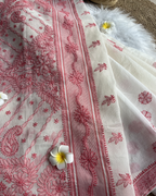 White Pink Chikankari Kota Saree | Lucknow Chikankari Gurgaon