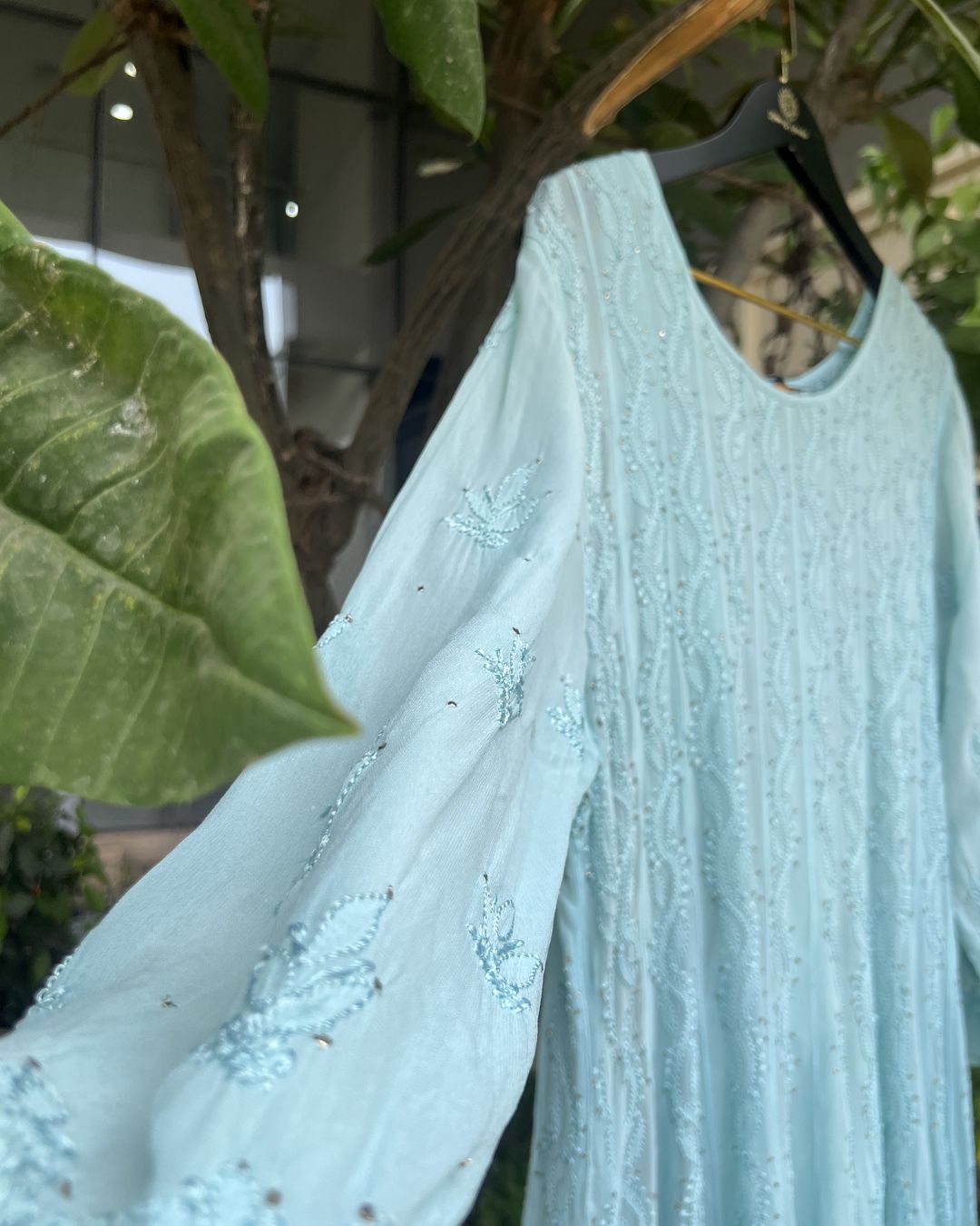 Lilac Ombre Georgette Anarkali | Chikankari Studio Gurgaon.