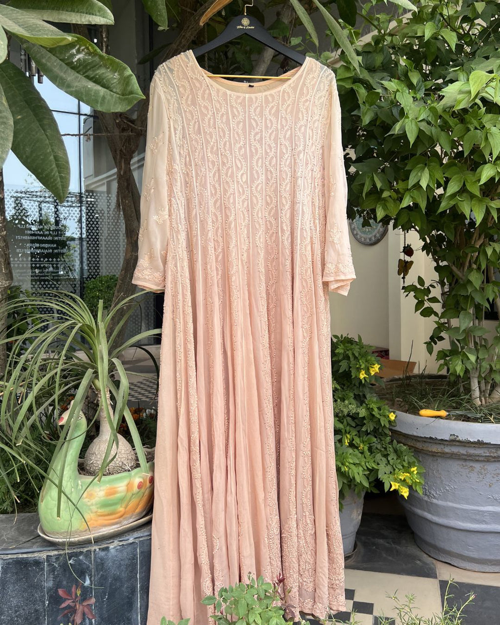 Lilac Ombre Georgette Anarkali | Chikankari Studio Gurgaon.
