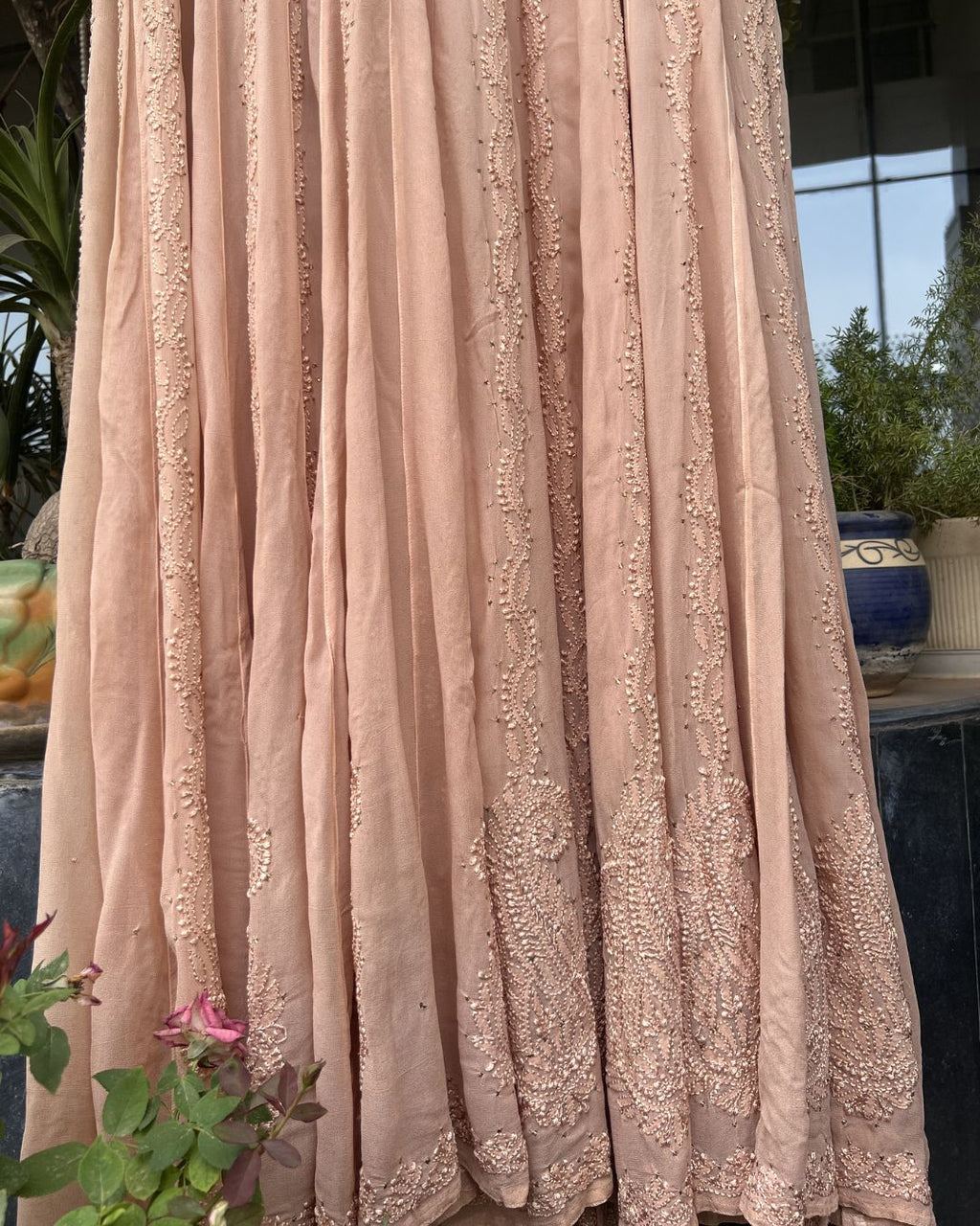Lilac Ombre Georgette Anarkali | Chikankari Studio Gurgaon.