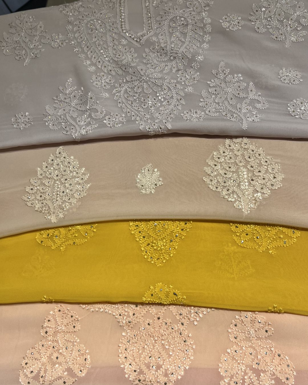 Georgette kurti with duppatta in  Mukaish Work and chikankari.