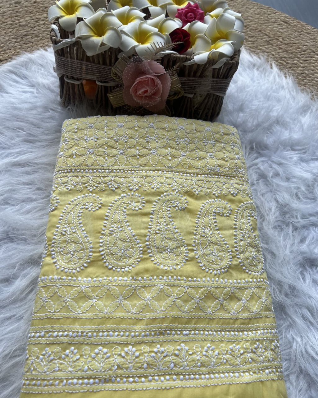 Mul Cotton Unstitched Chikankari Suit – Handcrafted Lucknowi Embroidery