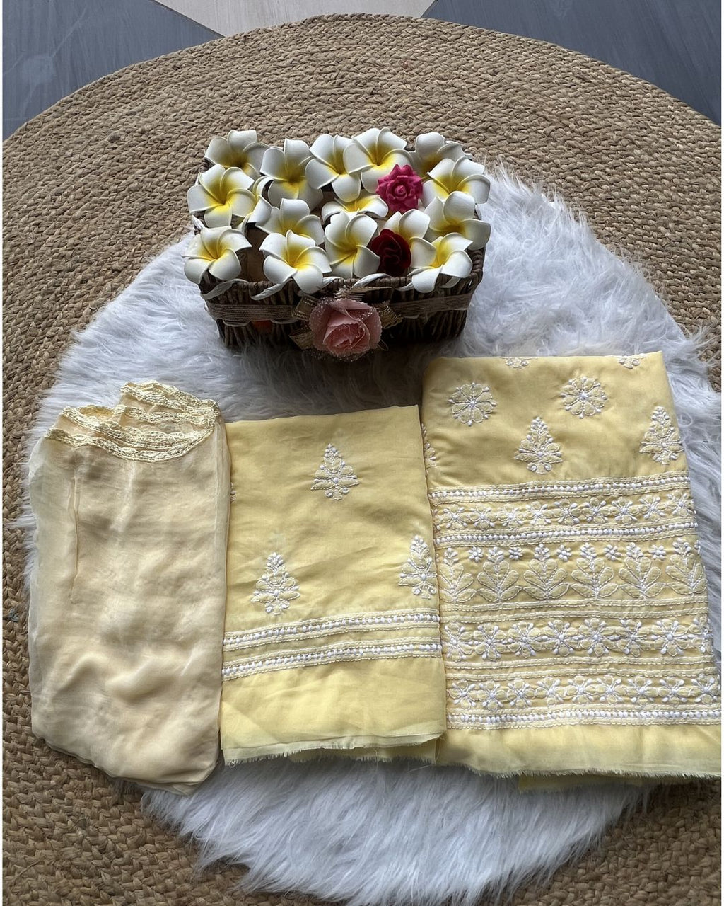Cotton Chikankari Unstitched Suit | Lucknow Chikankari Gurgaon