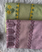 Pink & Green Cotton Chikankari Saree – Handcrafted Lucknowi Elegance