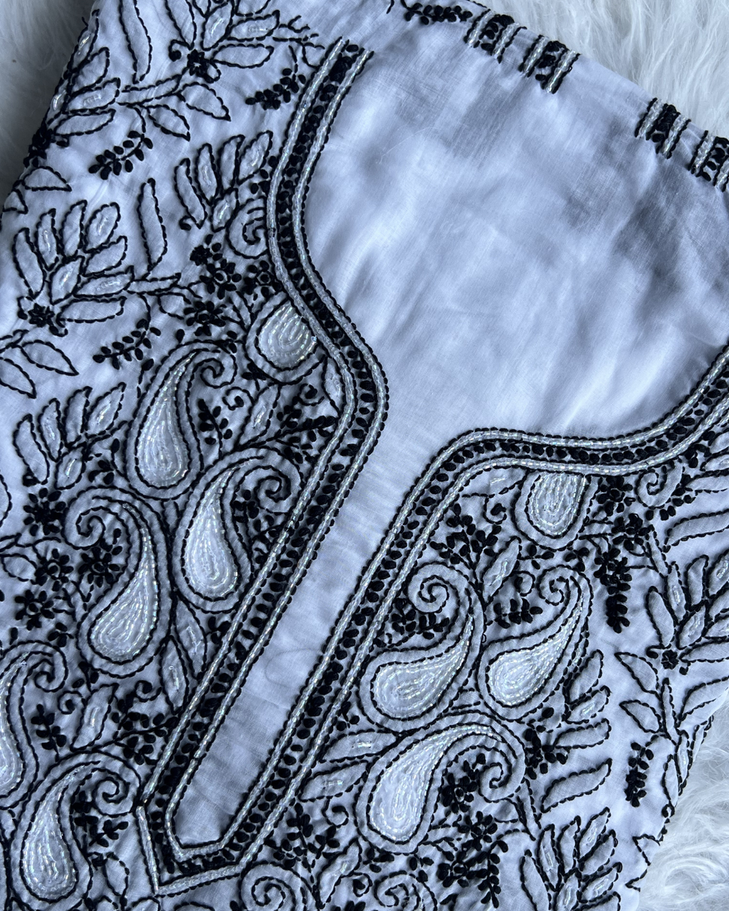 Black & White Chikankari Unstitched Suit Set with Dupatta – Elegant & Timeless Ethnic Wear