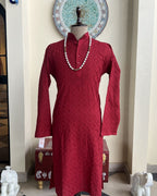Men’s Red Chikankari Kurta Size 44 – Tone-on-Tone Hand Embroidered Ethnic Kurta | House of Nandini