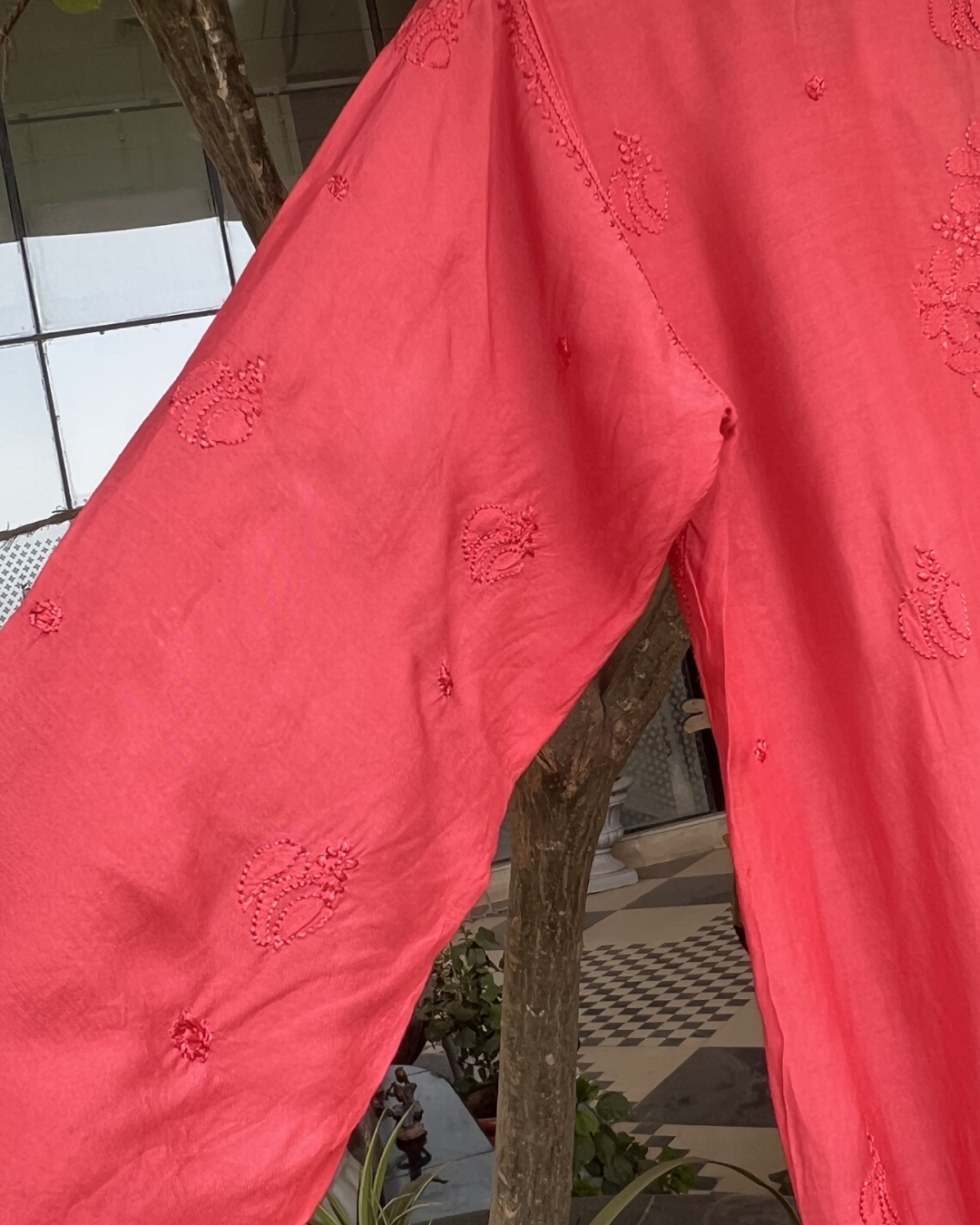 Muslin Chikankari Long Kurti  Full Sleeves | Lucknowi Elegance