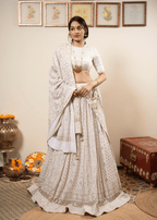 Hand Embroidered White Lehenga Lucknowi Chikankari