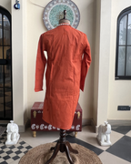 Men’s Orange Chikankari Kurta Size 40 – Tone-on-Tone Hand Embroidered Kurta | House of Nandini