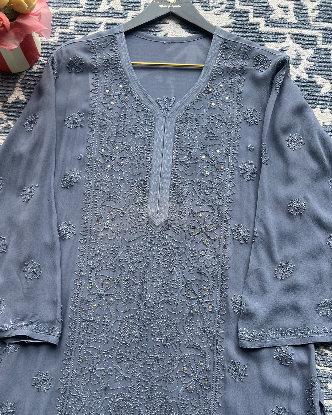 Premium Pink Long Chikankari Kurti | Graceful Elegance in Georgette