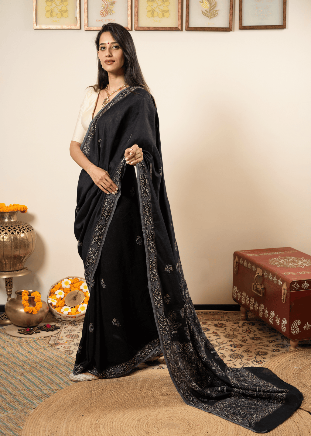 Black Embroidered Chikankari Saree  Lucknowi Chikankari Saree