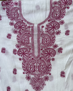Pink & White Cotton Unstitched Suit Set | Lucknow Chikankari Gurgaon