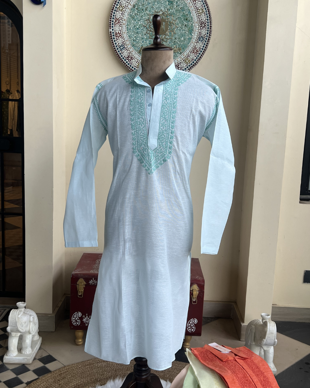 Men’s Chikankari Kurta Collection – Tone-on-Tone Hand Embroidered Kurtas | House of Nandini