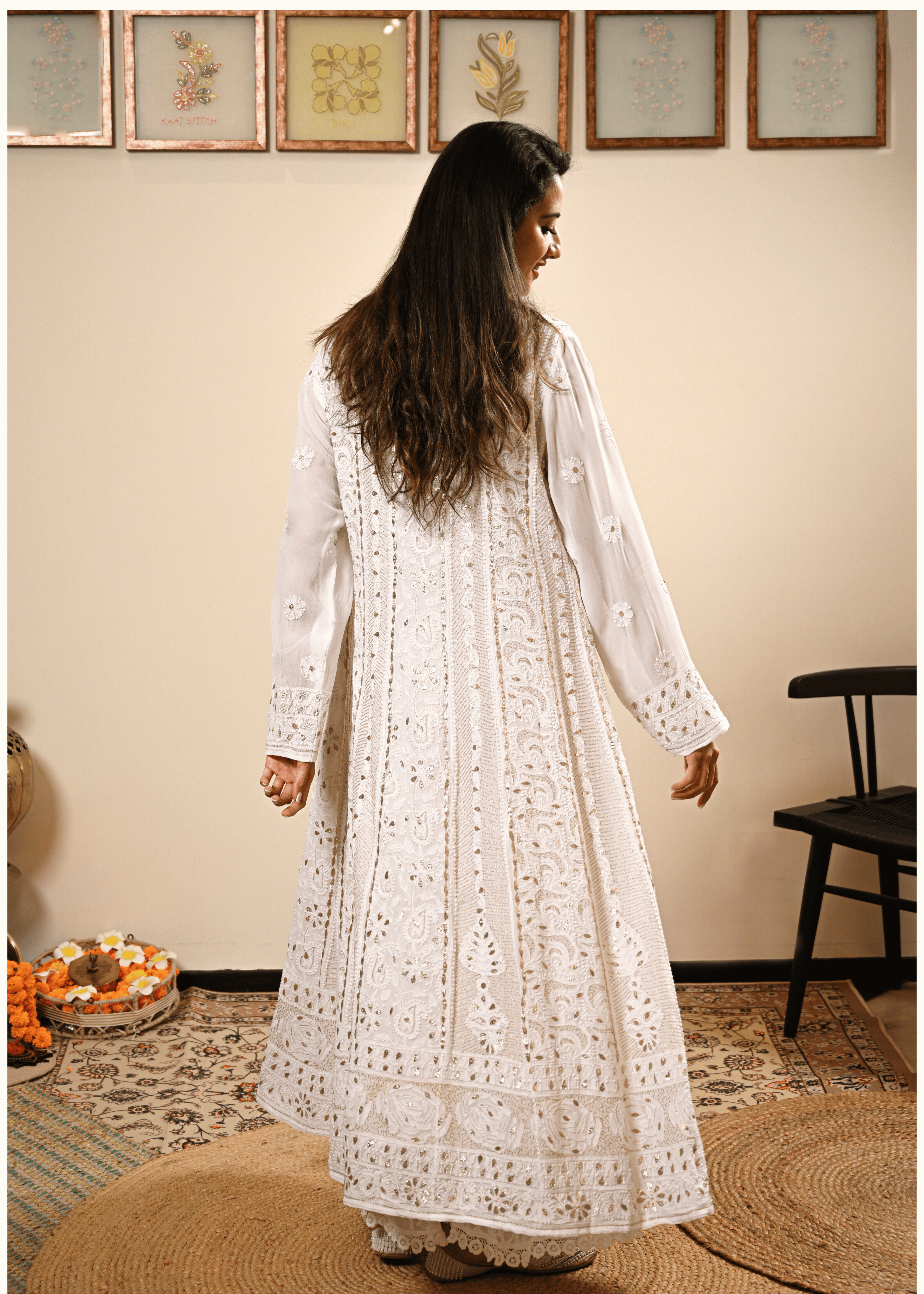 White Chikankari Georgette Anarkali Set