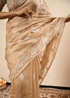 Golden Tissue Hand Embroidered Chikankari Saree