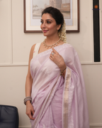 Jai Madan Purple Mauve Chanderi Saree with Blouse – Elegant Weave of Tradition