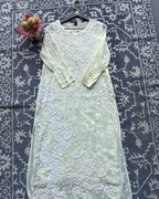 Butter Yellow Chikankari Kurti with White Floral Embroidery