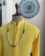 Men’s Yellow Mirror Work Kurta – Handcrafted Ethnic Kurta | Sizes 40-46 | House of Nandini