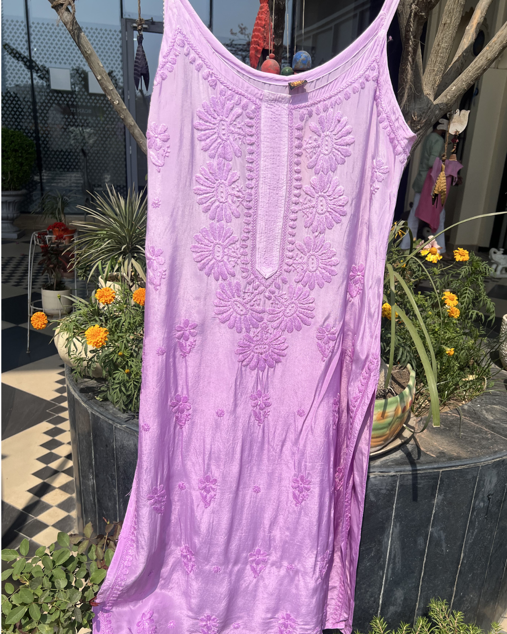 Long Muslin Chikankari Kurti | Chikankari Studio Gurgaon