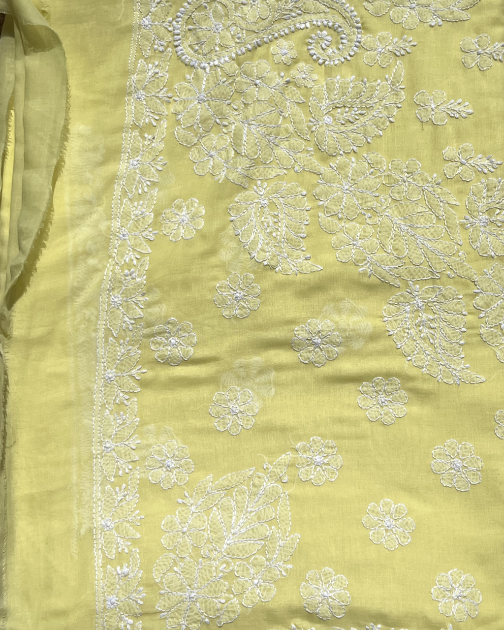 Yellow Hand Embroidered Lucknow Chikankari Saree with Traditional Detailing