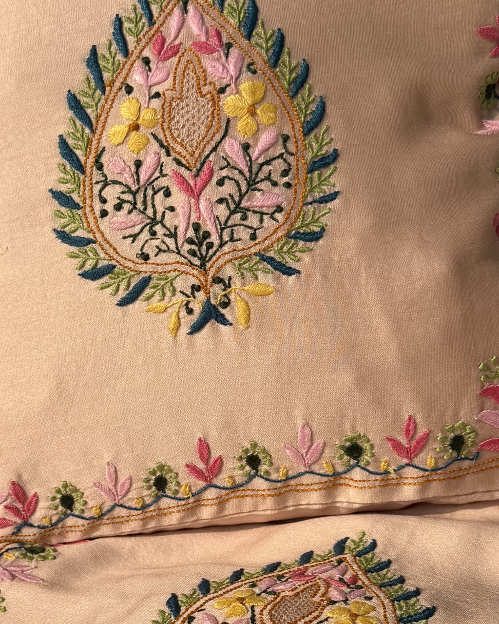 Beige Hand-Embroidered Chikankari Dupatta