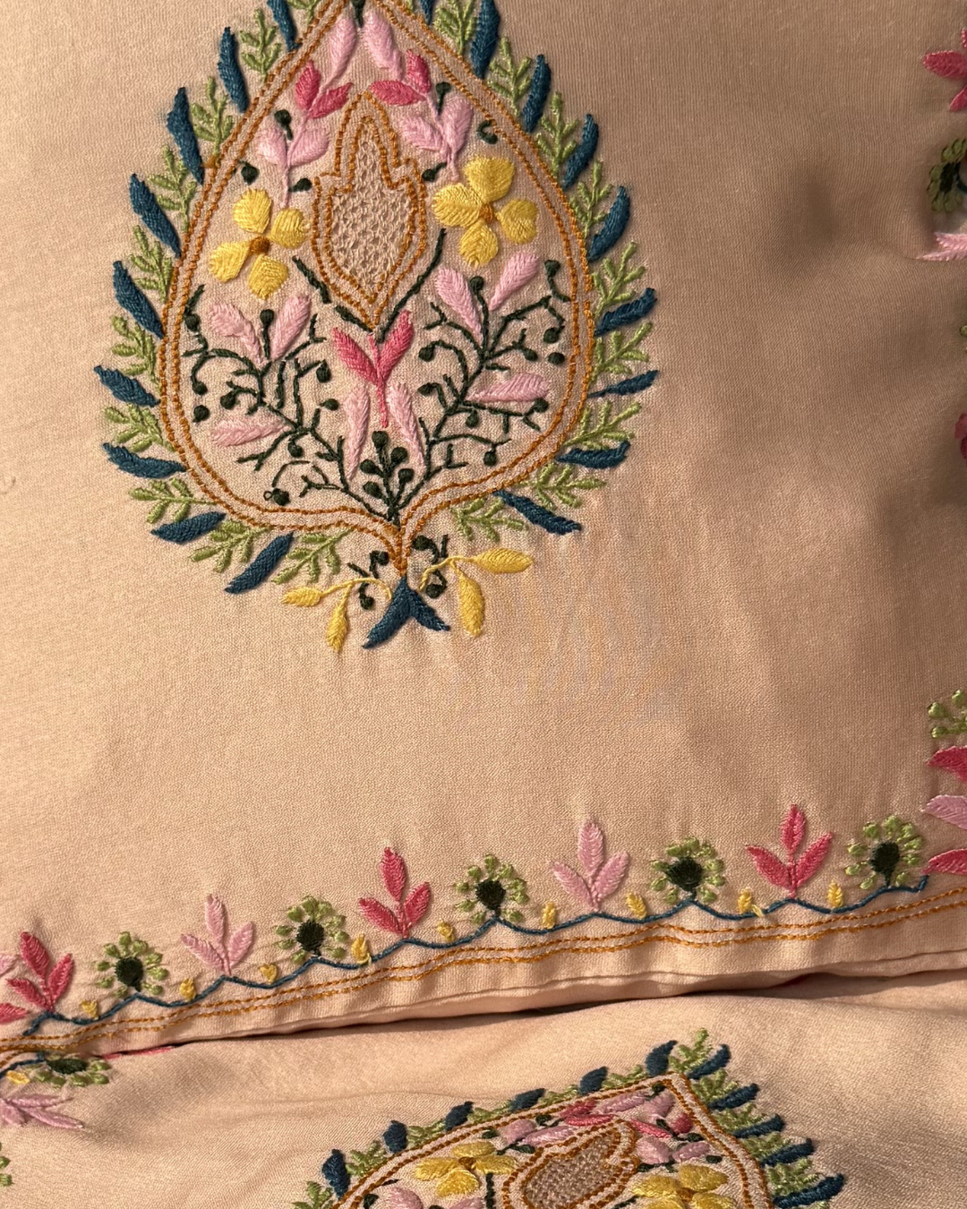 Beige Hand-Embroidered Chikankari Dupatta