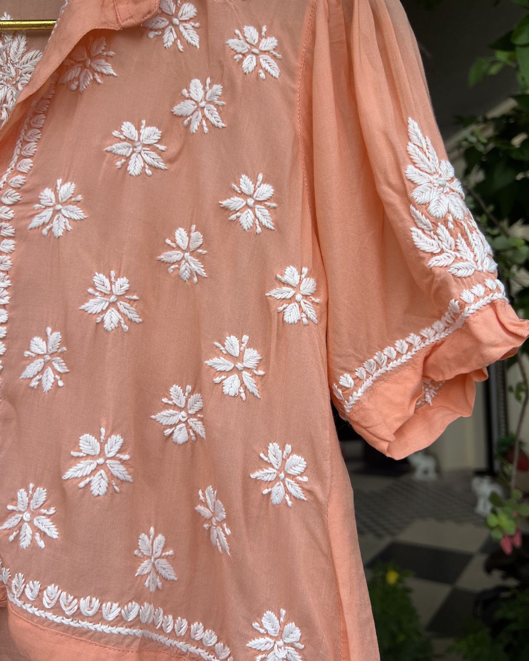 Peach Handcrafted Chikankari Top & Palazzo Set | Size 34 (10–12 Years) | Lucknow Chikankari Gurgaon