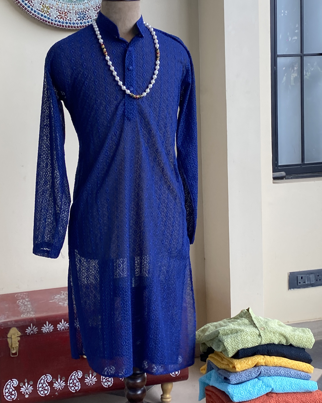 Men's Georgette Chikankari Kurta Collection | Hand Embroidered Kurtas Gurgaon