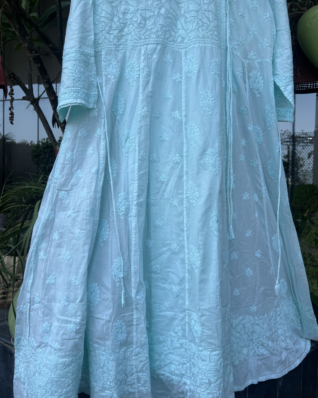 Mint Green Chikankari Angrakha Anarkali Kurta Set – Hand Embroidered Ethnic Wear | House of Nandini