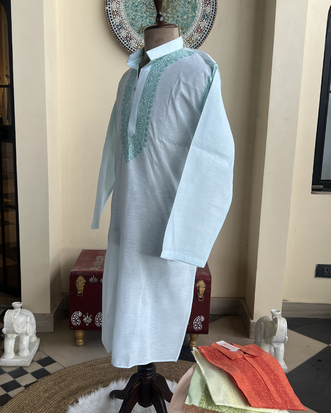 Men’s Chikankari Kurta Collection – Tone-on-Tone Hand Embroidered Kurtas | House of Nandini