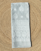 Grey Cotton Chikankari Saree with White Hand Embroidery | Handcrafted Lucknowi Cotton Saree