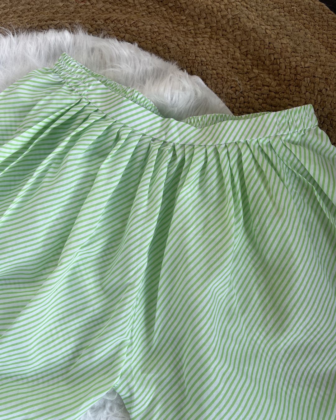 Pink & Green Leheriya Dress with White Stripes | Lucknow Chikankari Gurgaon | Chikankari Studio Gurgaon