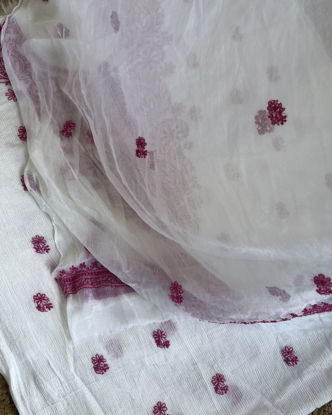 Pink & White Cotton Unstitched Suit Set | Lucknow Chikankari Gurgaon