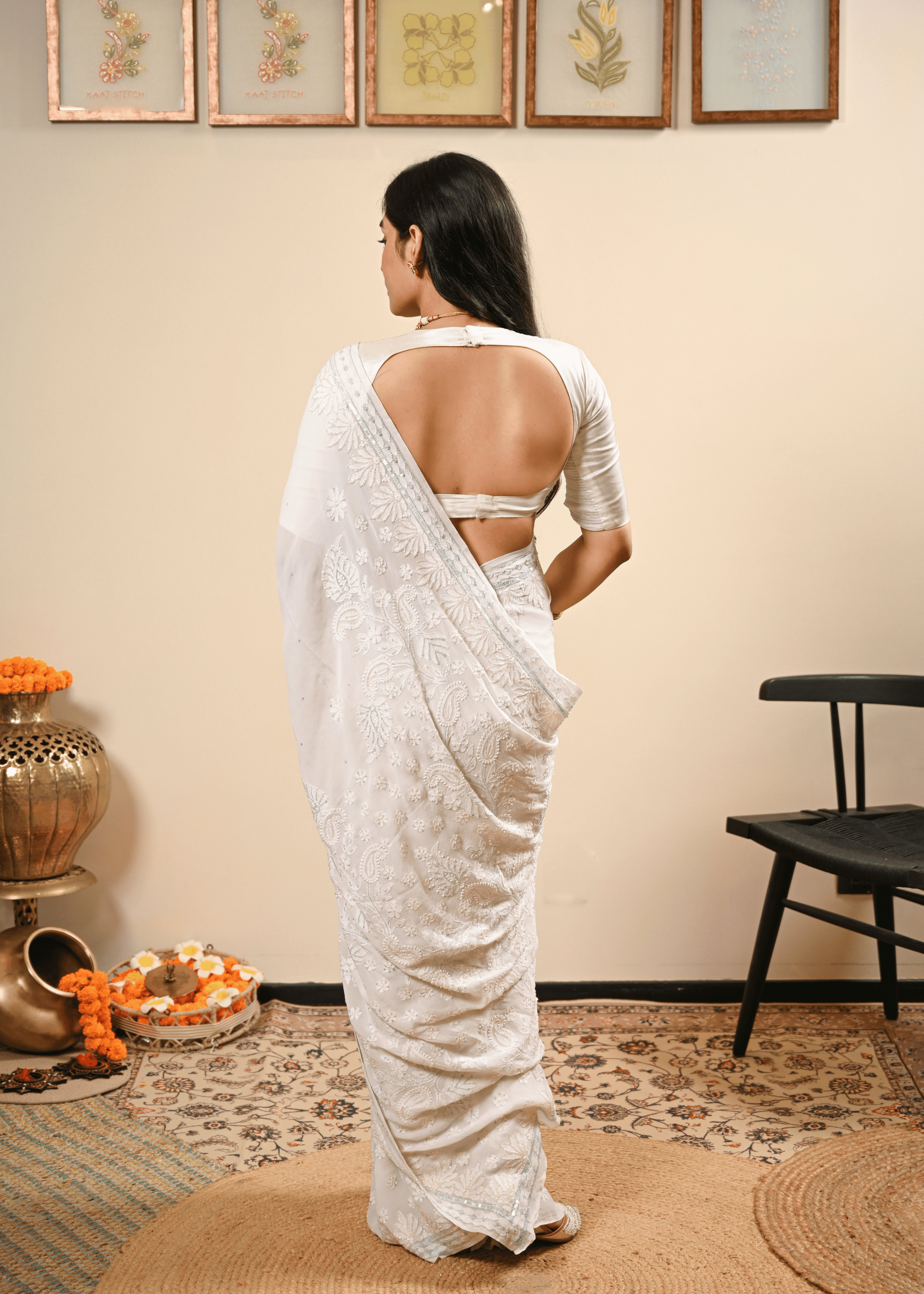 White Georgette Chikankari Saree