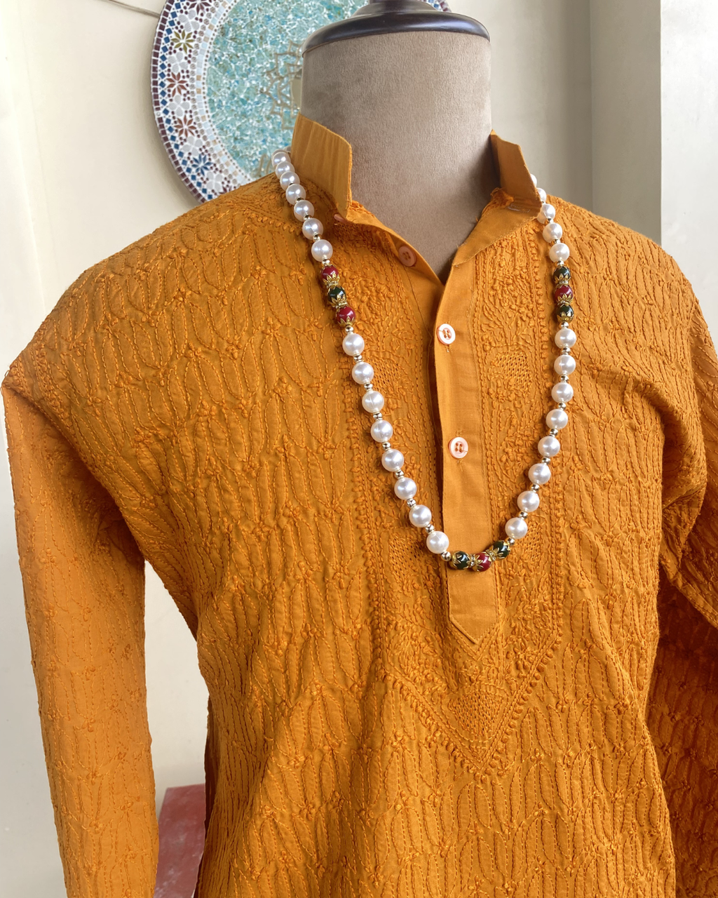 Men’s Brown Chikankari Kurta Size 42 – Hand Embroidered Ethnic Kurta | House of Nandini