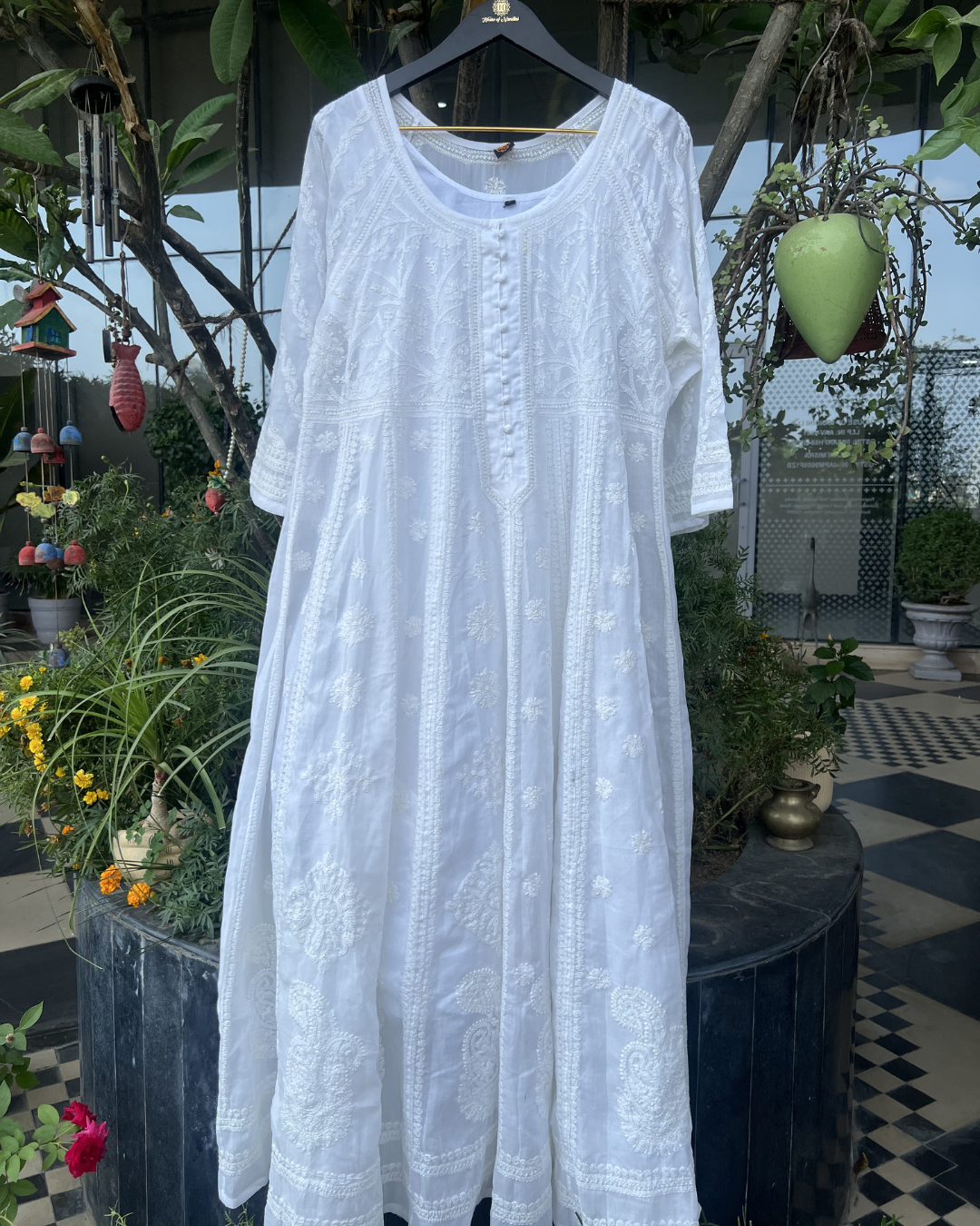Handcrafted White Dyeable Chikankari Straight Anarkali | Lucknow Chikankari Gurgaon