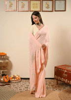 Pastel Hand Embroidered Chikankari Saree | Lucknowi Chikankari