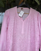 Muslin Chikankari Long Kurti  Full Sleeves | Lucknowi Elegance
