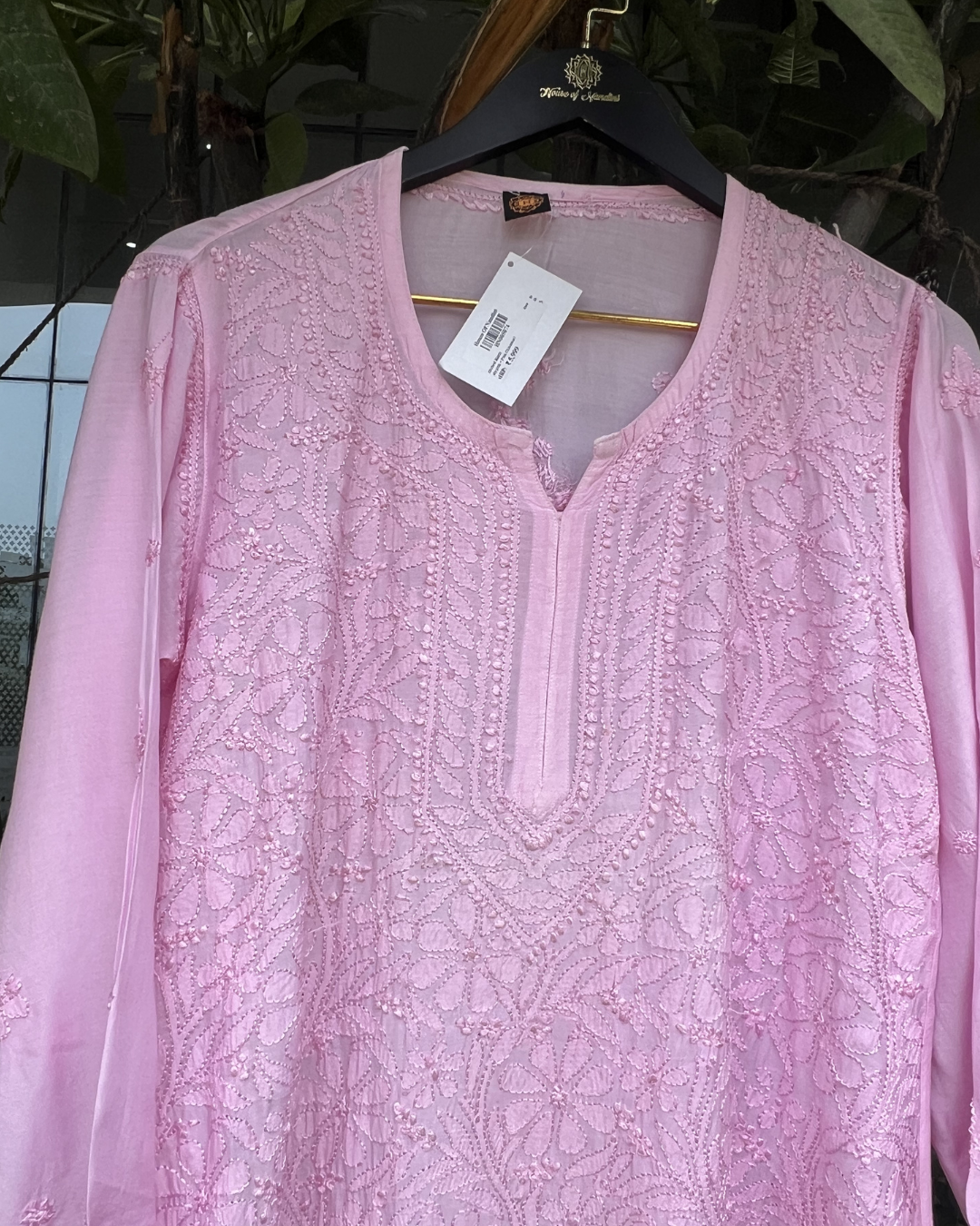 Muslin Chikankari Long Kurti  Full Sleeves | Lucknowi Elegance
